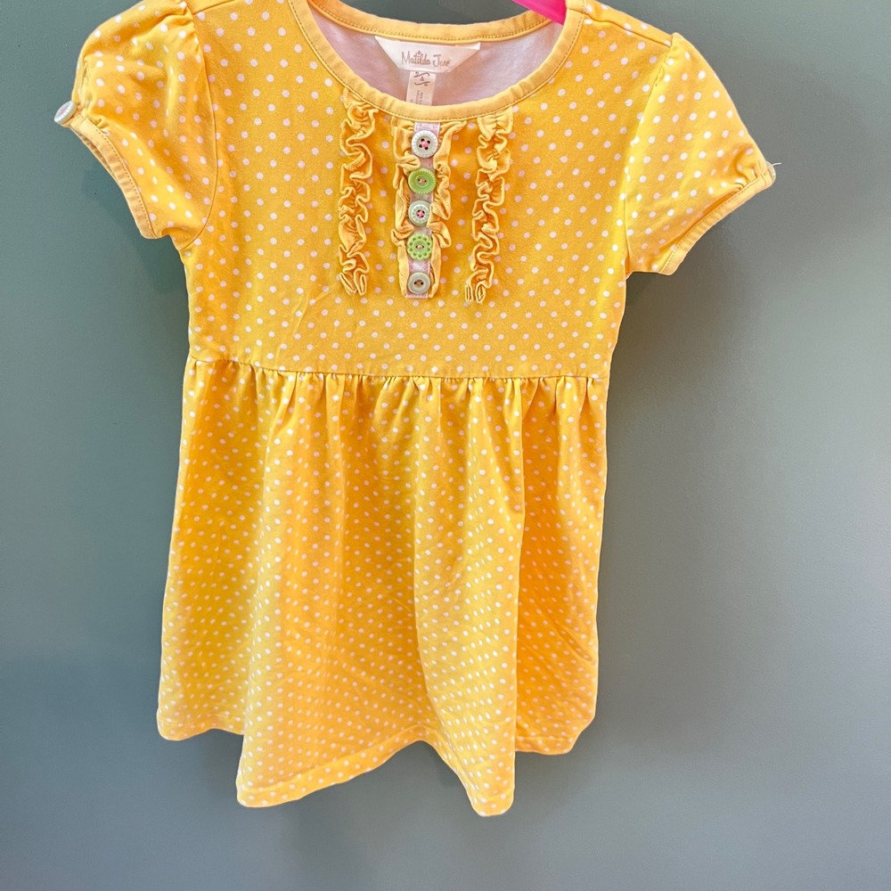 Girls Matilda Jane Yellow Polka Dot Ruffle Button Dress Size 4